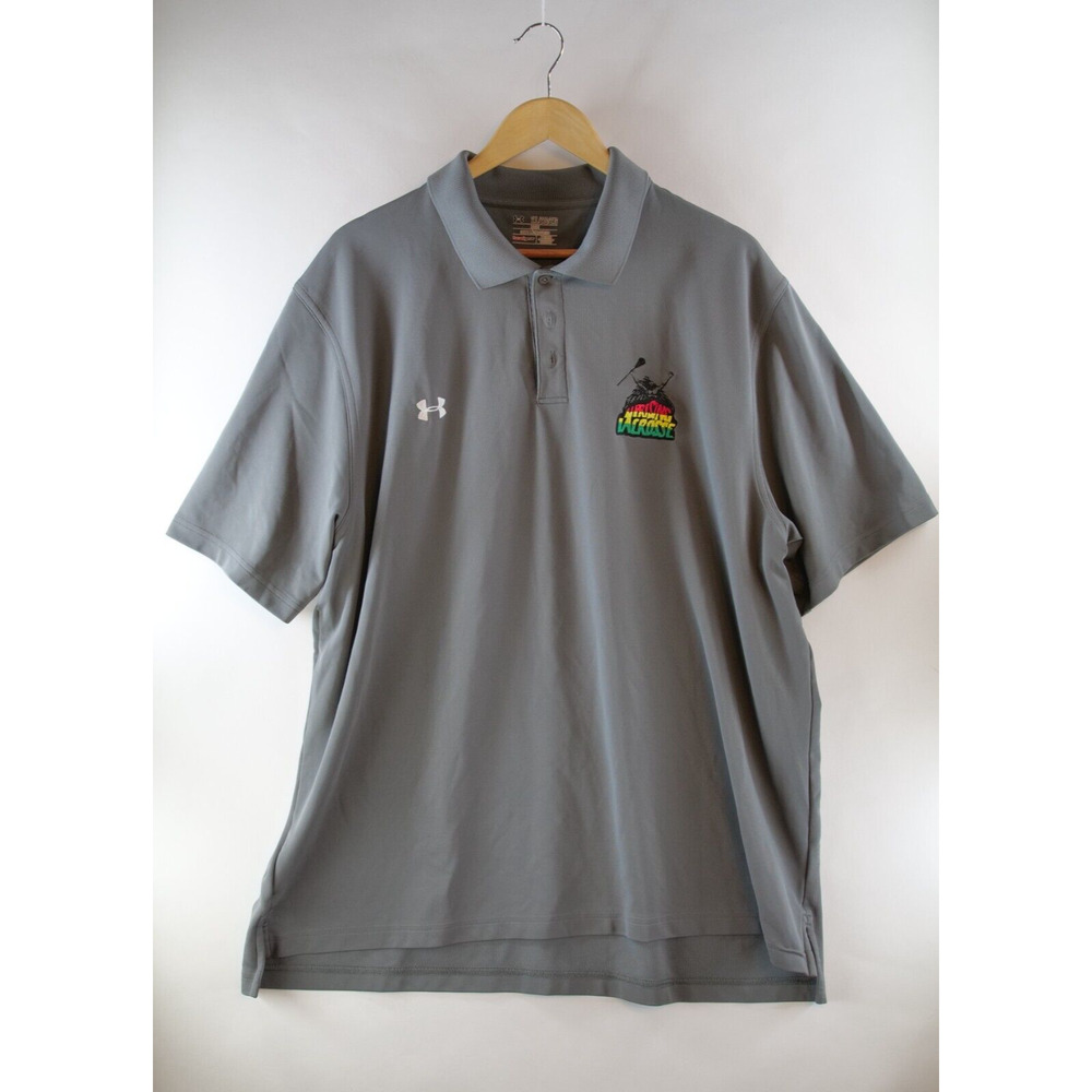 Under Armour Men's Polo 2xl Gray Embroidered POLO Shirt Heatgear